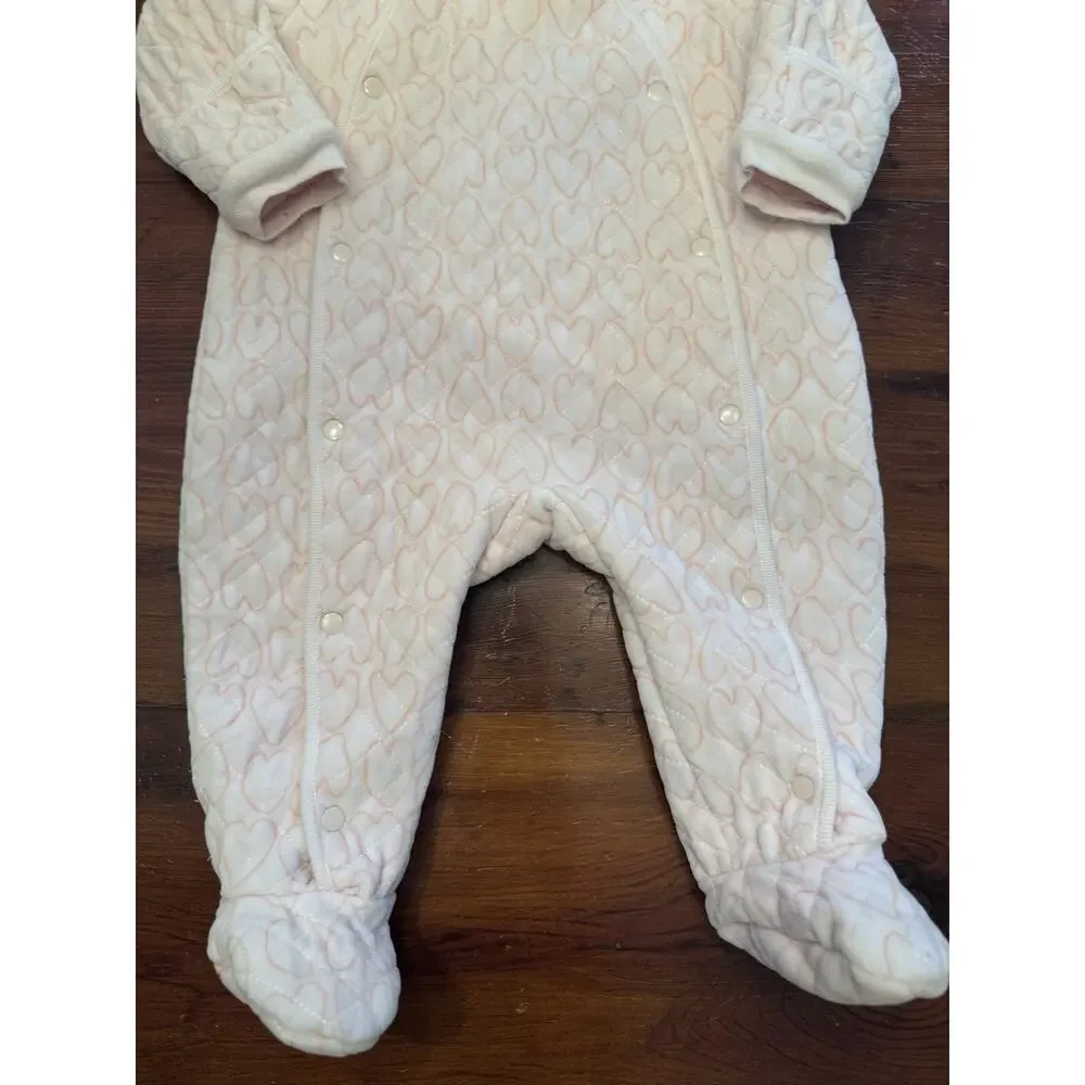 Nordstrom Light Pink Heart Print Bunting Suit 9 months Quilted Bear Suit Warm